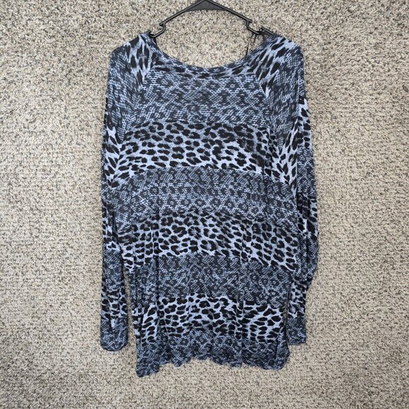 Michael Kors‎ Top Womens Plus 3X Blue Animal Print Long Sleeve Sheer Scoop Neck - Picture 7 of 7